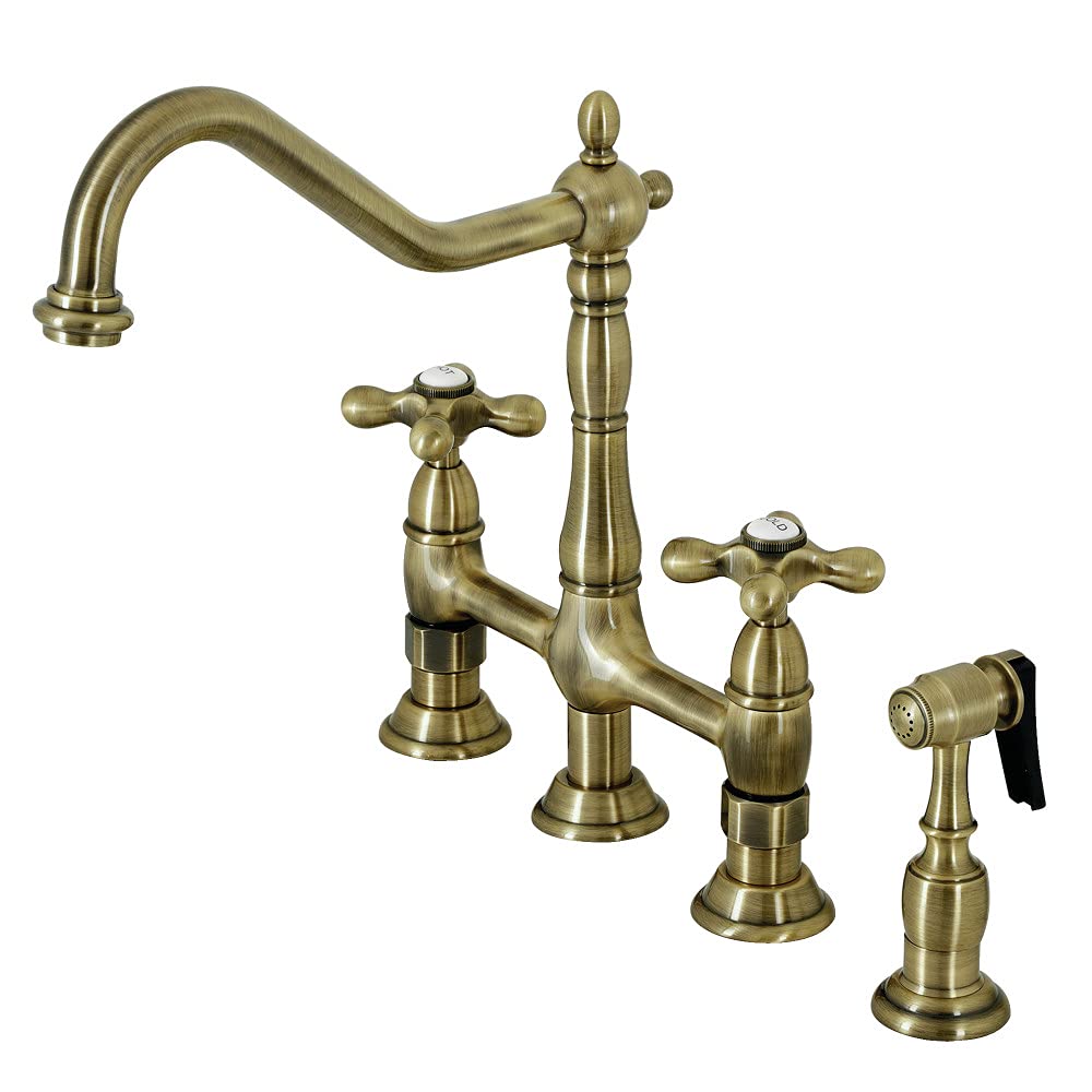 Kingston Brass KS1273AXBS Heritage 8-Inch Kitchen Bridge Faucet with Brass Antique Brass