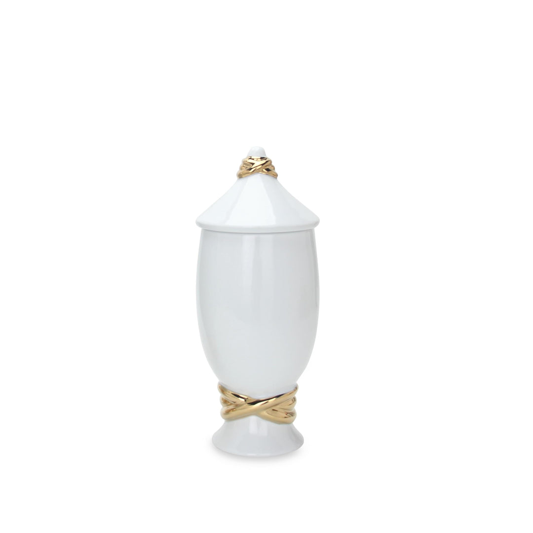 White Ceramic Decorative Ginger Jar Vase with Gold Accent Multi Color