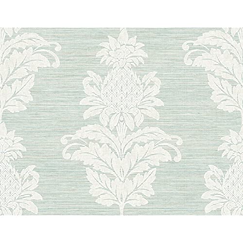 Pineapple Turquoise Damask Wallpaper 27in X Green Traditional Paper Washable