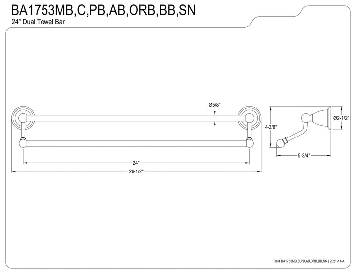 Kingston Brass BA1753PB Heritage 24-Inch Double -Towel Bar Polished Brass