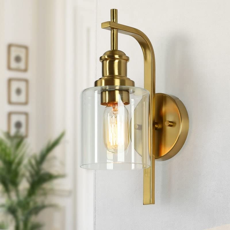 Modern Gold 1-Light Dimmable Wall Sconce with Glass Shade 4.5" L X 7.5" W 1-Light - Gold Brass