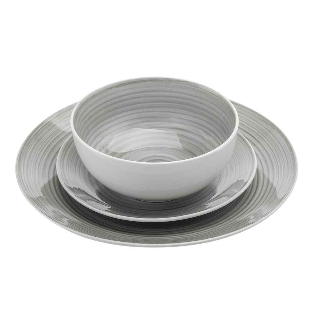 Spiral Grey Porcelain 12 Piece Dinnerware Set Service For 4 Solid Traditional