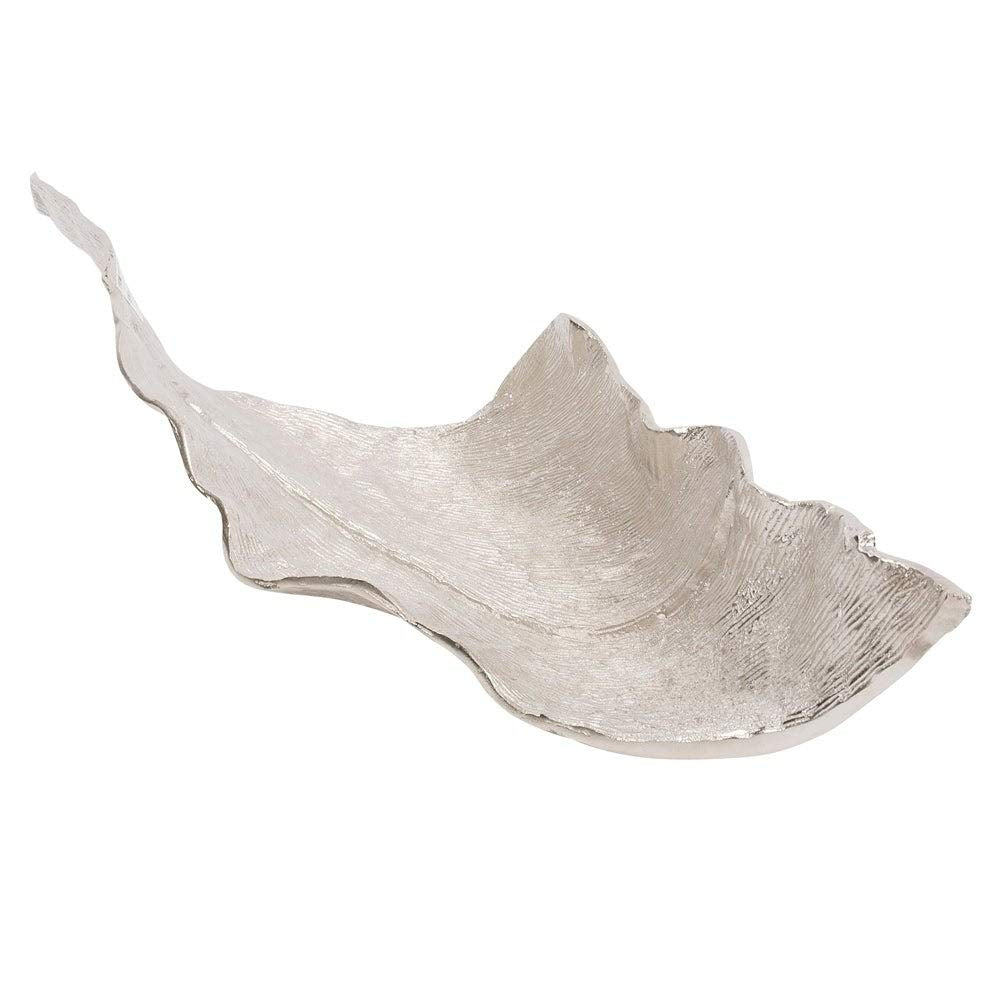 Elongated Abstract Leaf Tray Large Silver Metallic Finish