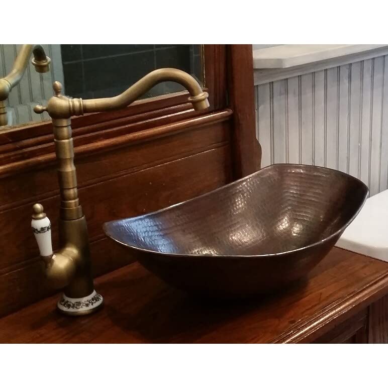 17" Oval Slipper Style Copper Vessel athroom Sink In Aged X 11" 4" 5" On Ends - Diamond Home USA