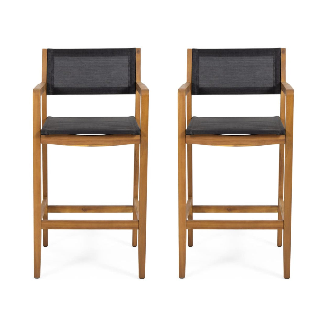 Christopher Knight Home Calista Acacia Wood Barstools with Outdoor Mesh (Set