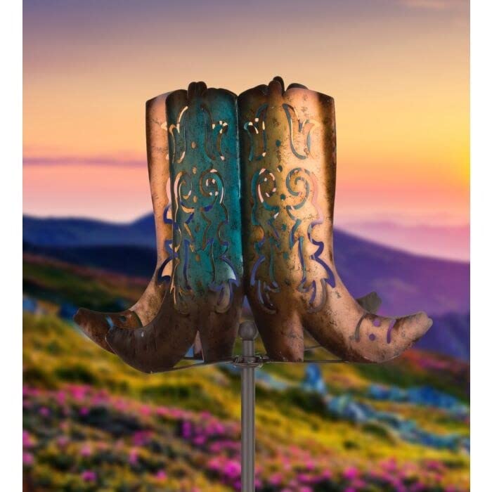 Cowboy Boots Wind Spinner Stake Multi Color Metal