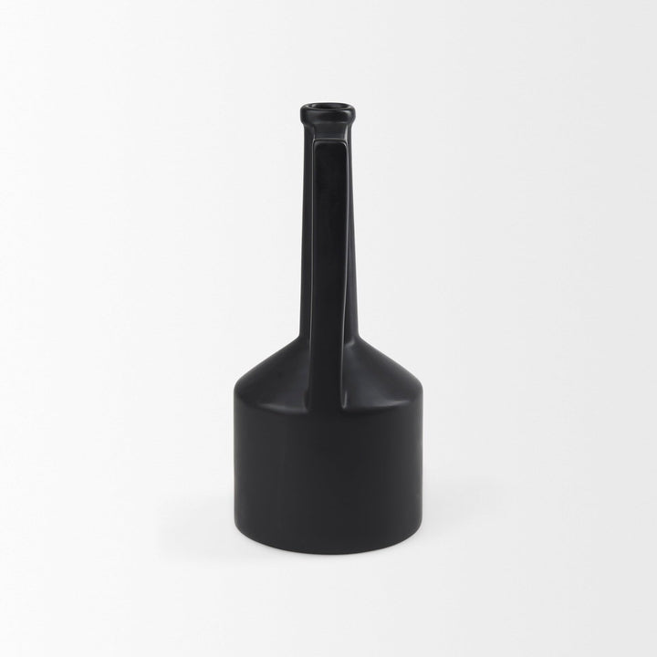 Medium Matte Black Ceramic Jug Vase Modern Contemporary