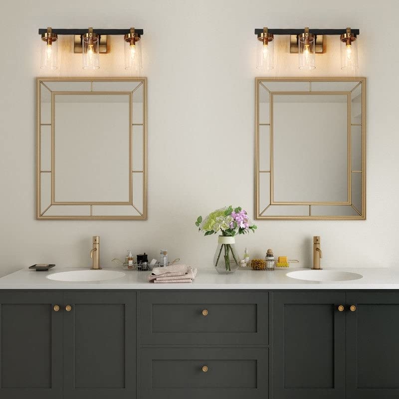 3-light Black Gold Modern Bathroom Vanity Lights with Cylinder Glass 20" L X - Diamond Home USA