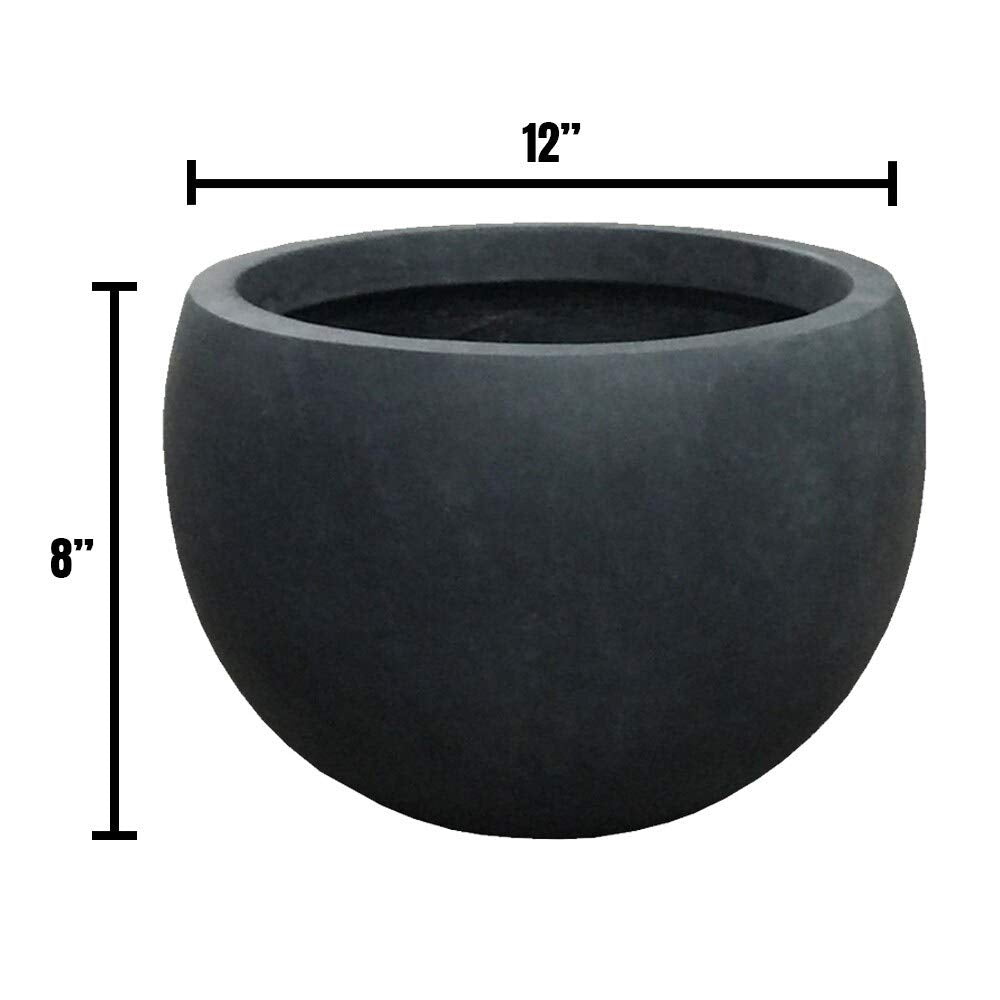 Lightweight Concrete Bowl Granite Planter-Small 11.8'x11.8'x7.9' Grey Round