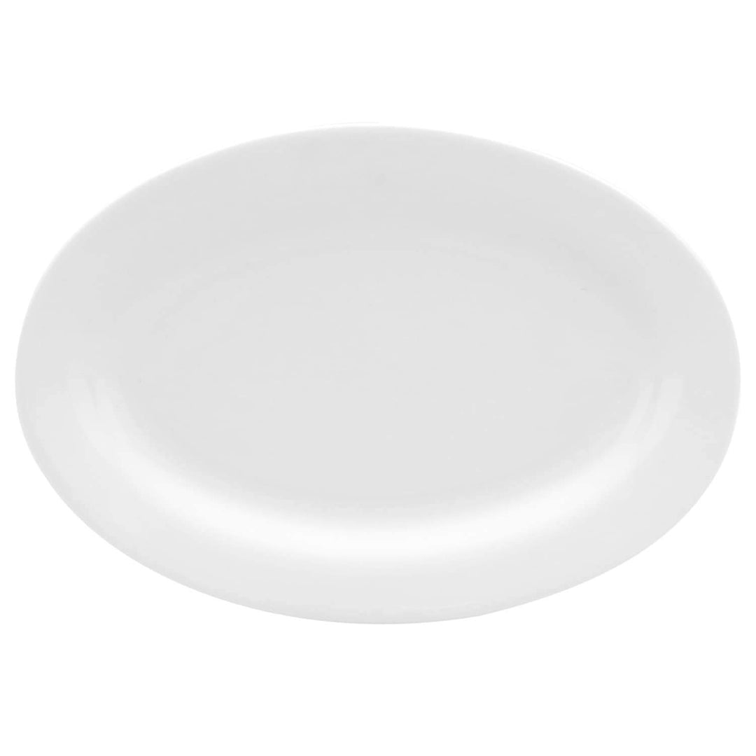 Oval Serving Platter 14" White Solid Casual Modern Contemporary Bone China 1