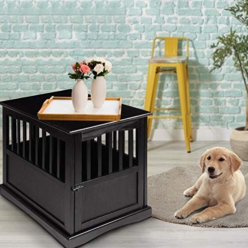 Black Wood Dog Crate Table Kennel Decorative Wooden End Table Indoor Furniture 20"W x 27.5"D x 24"H - Black