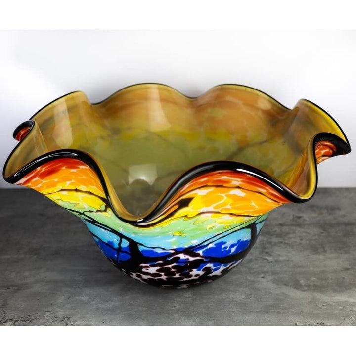 Style Art Glass Floppy Design 17" Centerpiece Bowl Multi Color 1 Piece Handmade