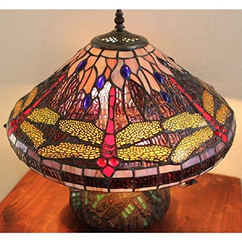 Tiffany-Style Dragonfly Table Lamp Purple Bohemian Eclectic Copper