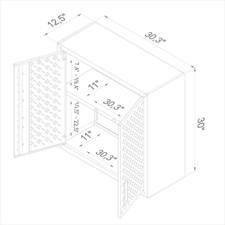 Fortress 30" Floating Textured Metal arage Cabinet with Adjustable Shelves in