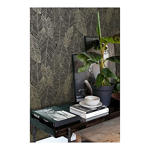 Black Gold Inked Leaves Wallpaper 20.9 X Nature Modern Contemporary Wildlife