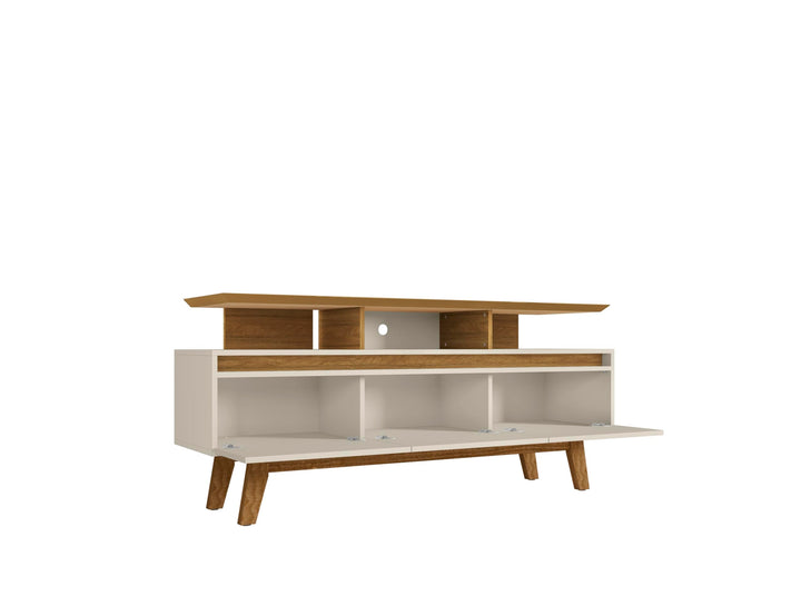 Manhattan Comfort Yonkers TV Stand with Solid Wood Legs and 6 Media and