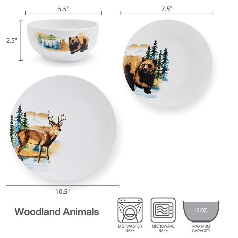 Animals 12pc Dw Set Multi Color Animal Casual Round Porcelain 12 Piece - Diamond Home USA