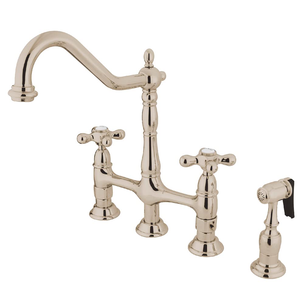 Kingston Brass KS1276AXBS Heritage Bridge Kitchen Faucet Polished Nickel 11.19 x