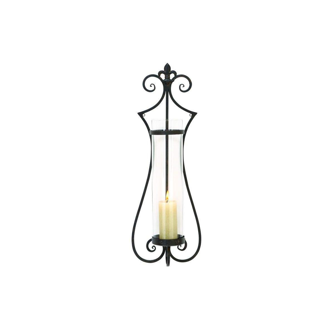 Metal and Glass Candle Sconce Black Clear Classic Iron