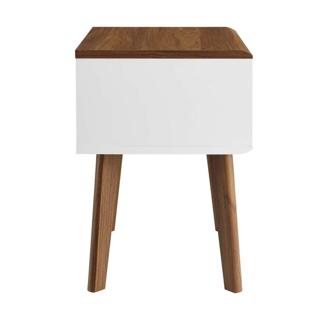 Modway Render Mid-Century Modern End Table or Nightstand in Walnut White 15 x 19