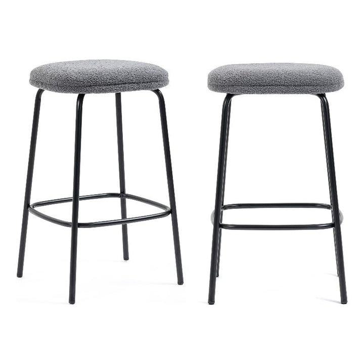 Glamour Home Set of 2 Ayana Gray Boucle Fabric Backless Counter Stool with Black