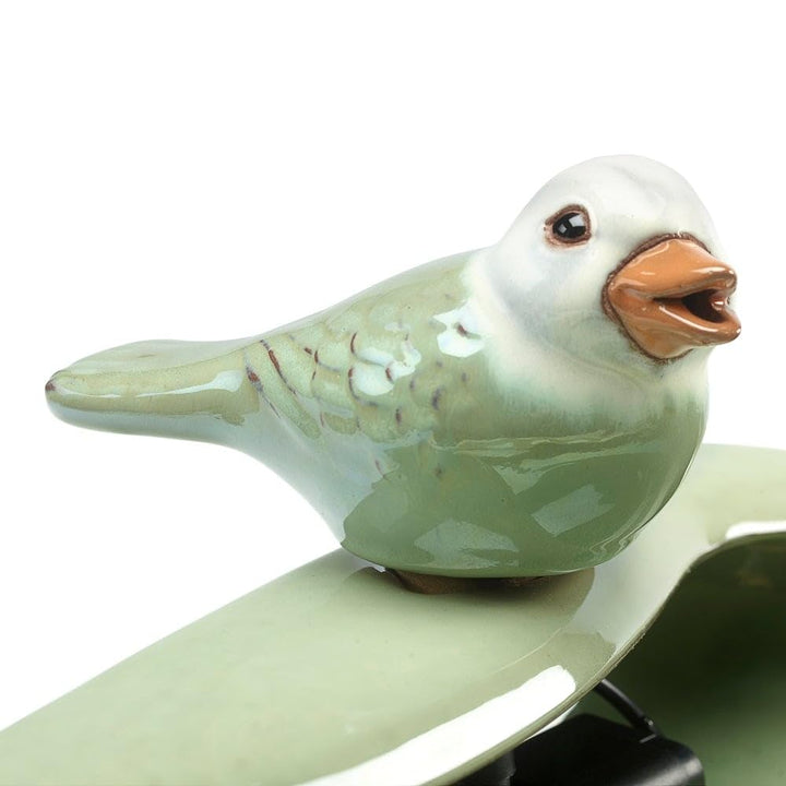 Ceramic Bird Solar Fountain- Light Green Traditional