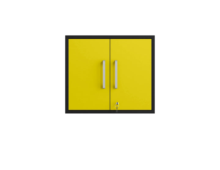 Manhattan Comfort Eiffel 28.35" Garage Wall Cabinet Floating Storage System with Matte Black and Yellow