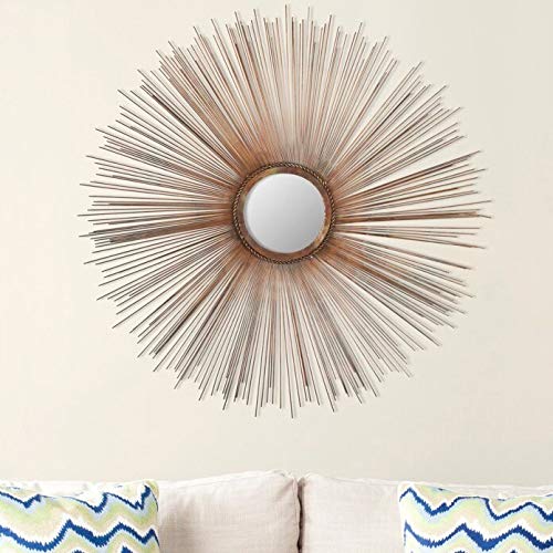 Large Bronze Sunburst Mirror Midcentury Bursting Round Copper Decorative Wall