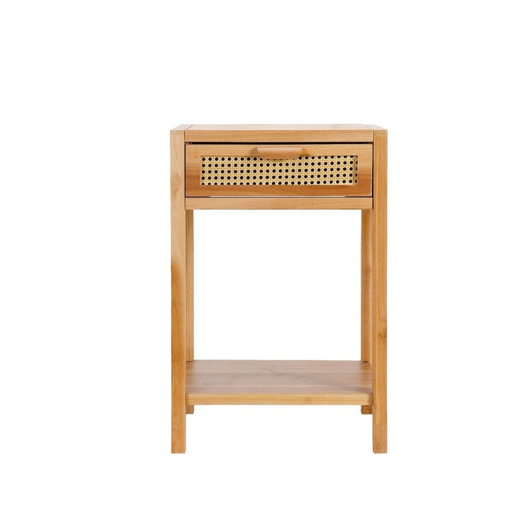 Modern Minimalism Nightstand with Woven Pattern Drawer and Shelf Storage Natural