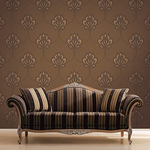 Brown Damask Wallpaper Modern Contemporary Paper Washable