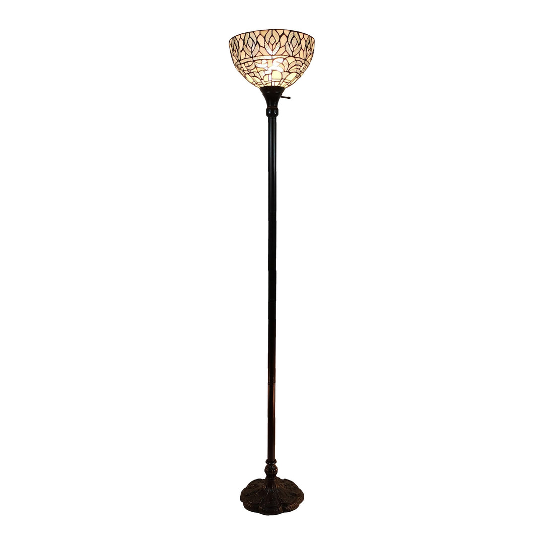 Amora Upright Tiffany Floor Lamp - 72” White Peacock Stained Glass Floor Lamp