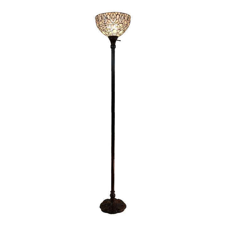 Amora Upright Tiffany Floor Lamp - 72” White Peacock Stained Glass Floor Lamp