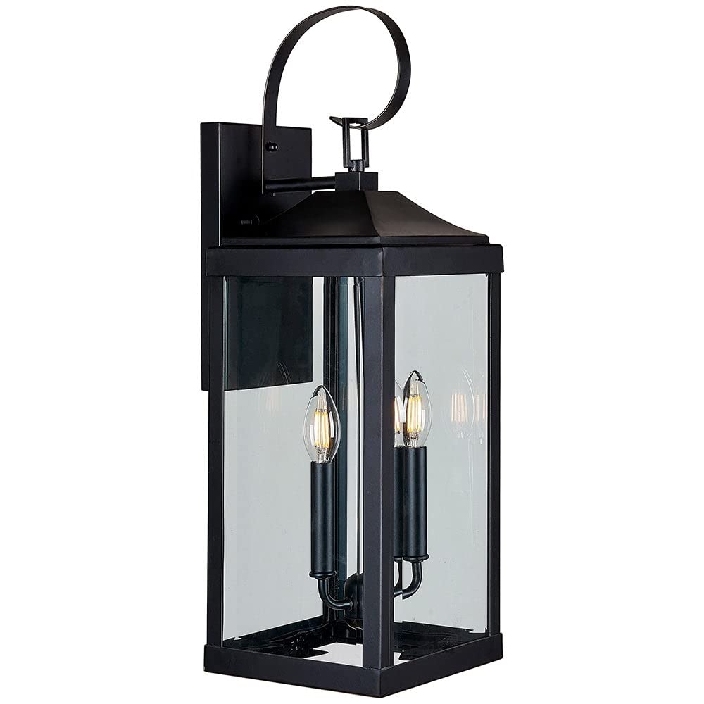 2 Light Outdoor Wall Lantern in Matte Black Finish 25" h X 8" w 9.2" d Black