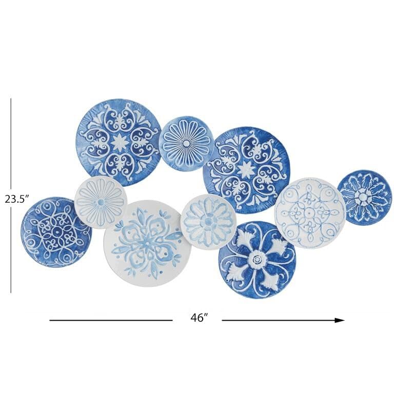 46 X 23 Hand-painted Multicolor Circles Metal Wall Art Blue Off/White French - Diamond Home USA