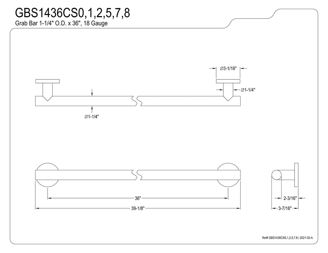 Kingston Brass Berwyn 36-Inch x 1-1/4 Inch O.D Grab Bar