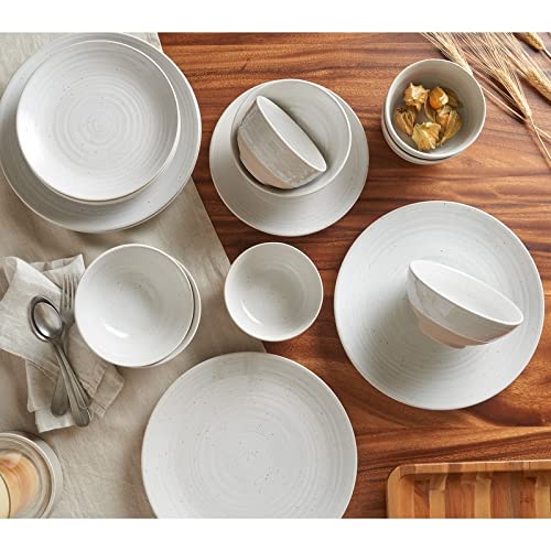 Rustic White 16-Piece Stoneware nnerware Set Textured Casual Round 16 Piece