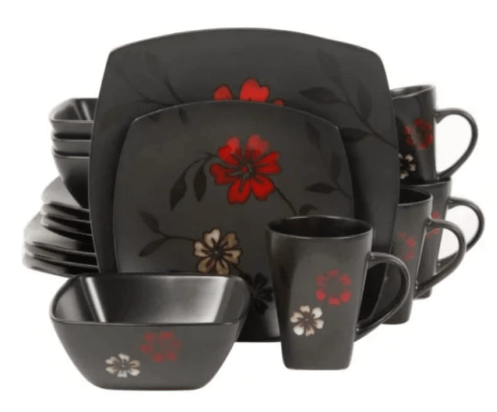 Gibson Elite Couture Evening Blossom Dinnerware Set 16 Piece Black (93581970M)