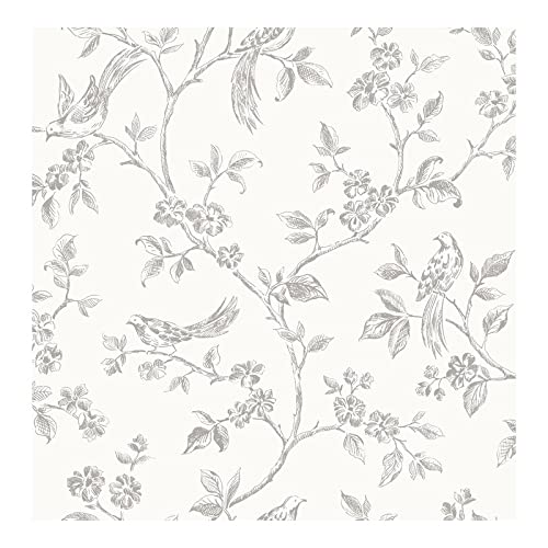 White Bird Trail Wallpaper 20.5 X Floral Modern Contemporary Wildlife Washable