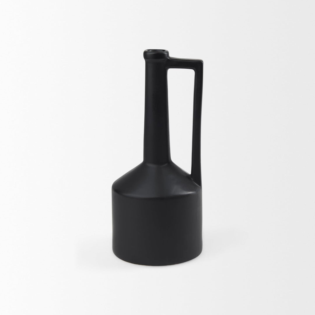 Medium Matte Black Ceramic Jug Vase Modern Contemporary