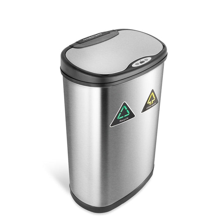 Stainless Steel Dual Compartment Motion Sensor Trash Can 13.2 Gallon Silver Oval