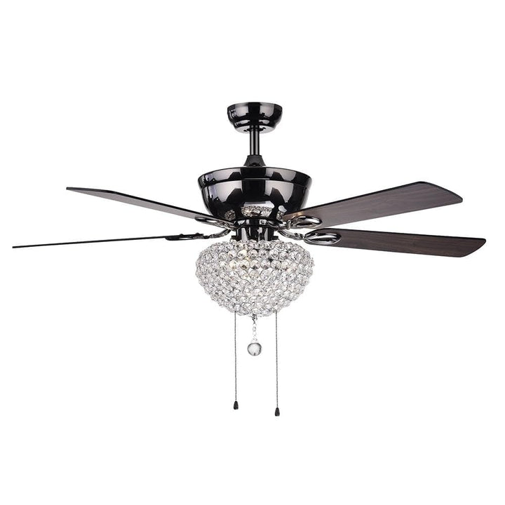 Black 52-inch 3-Light Lighted Ceiling Fan W Crystal Basket Shade 5-Blade 2 Color