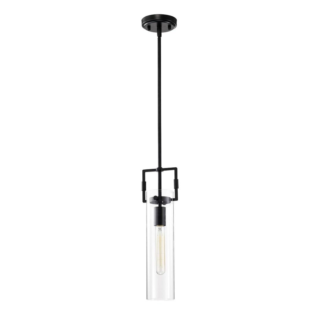 1-light Matte Black Mini with Clear Cylindrical Glass Shade Modern