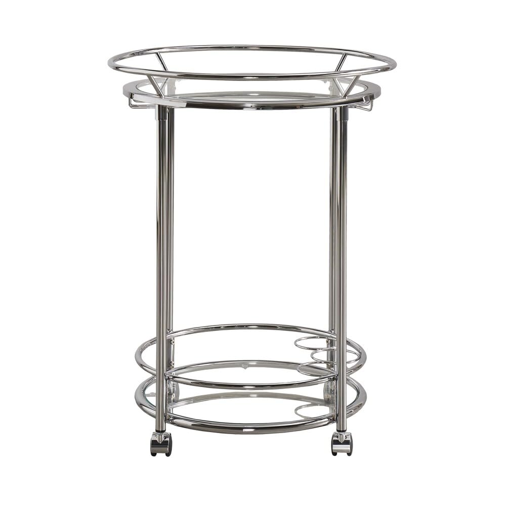 Inspire Q Metropolitan Round Chrome Metal Glass Top Bar Cart by Bold