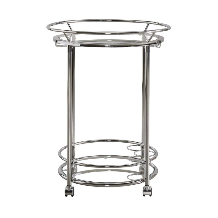 Inspire Q Metropolitan Round Chrome Metal Glass Top Bar Cart by Bold