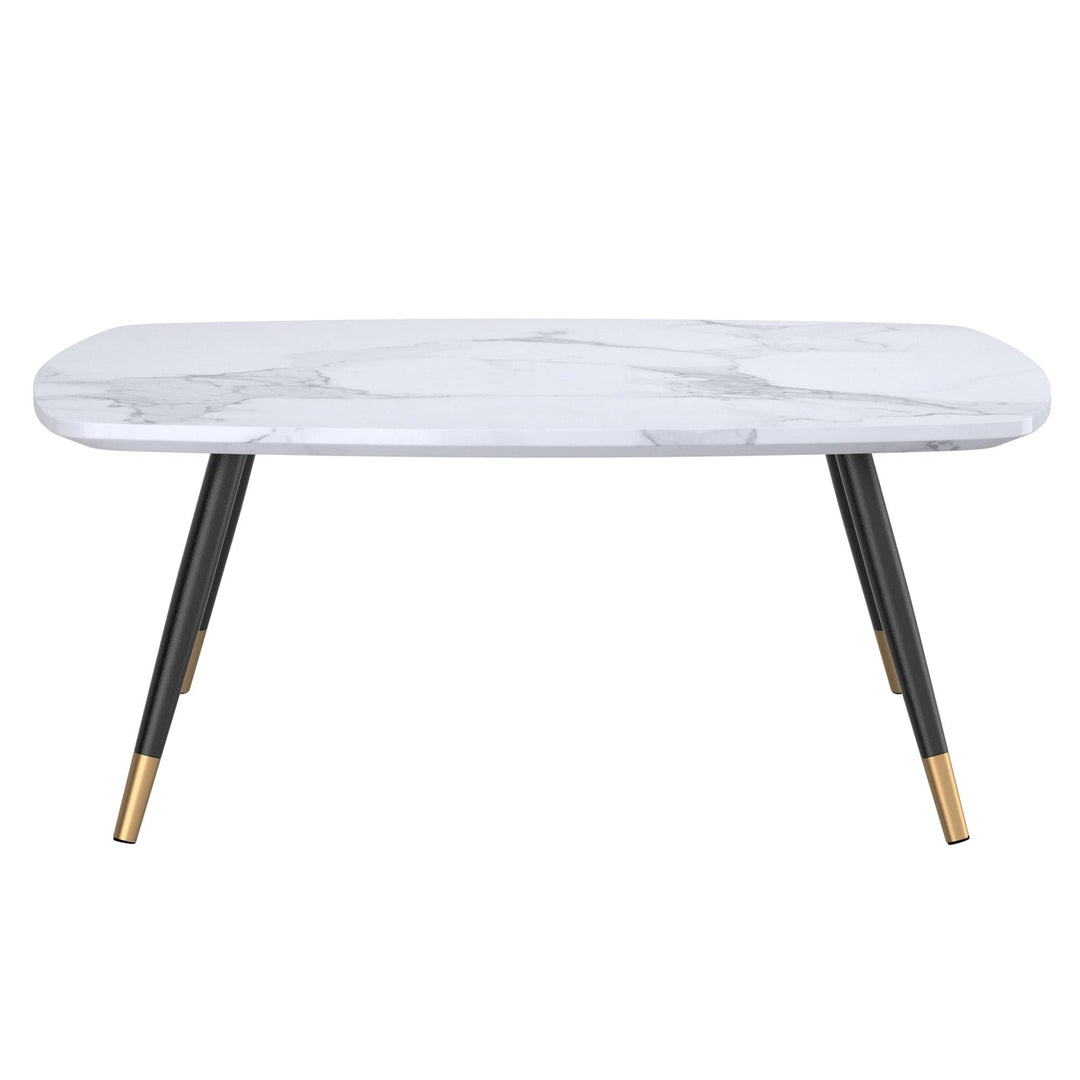 Contemporary DF etal arble Finish Rectangular Coffee Table White odern DF