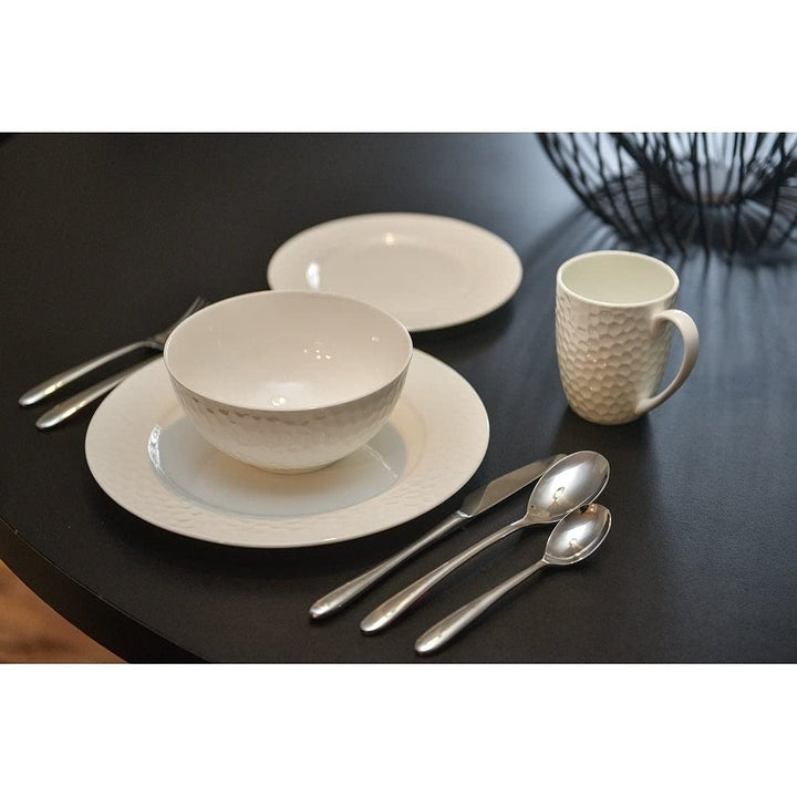 Pebble Beach Salad Plates Set /4 White Textured Modern ontemporary Round Bone