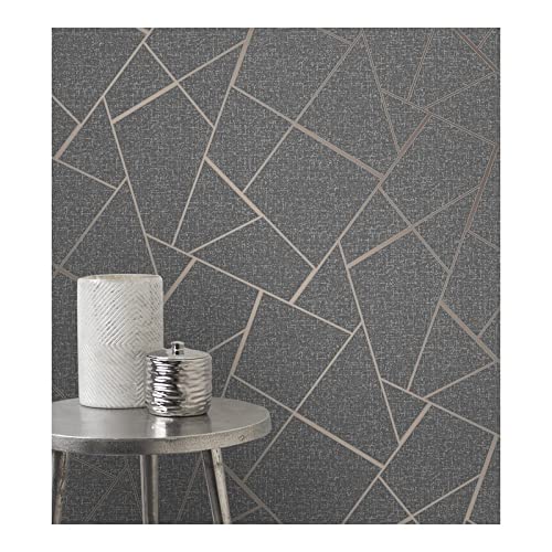 Quartz Copper Fractal Wallpaper 20.5 X Grey Geometric Vinyl Washable