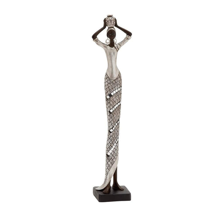 Black and Silver African Woman Statue Resin