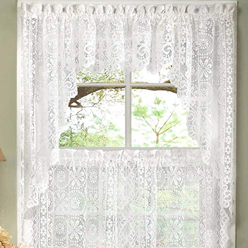 1 Piece White Priscilla Curtain Sheer Kitchen Swag Single Panel Boho Lace Window - Diamond Home USA