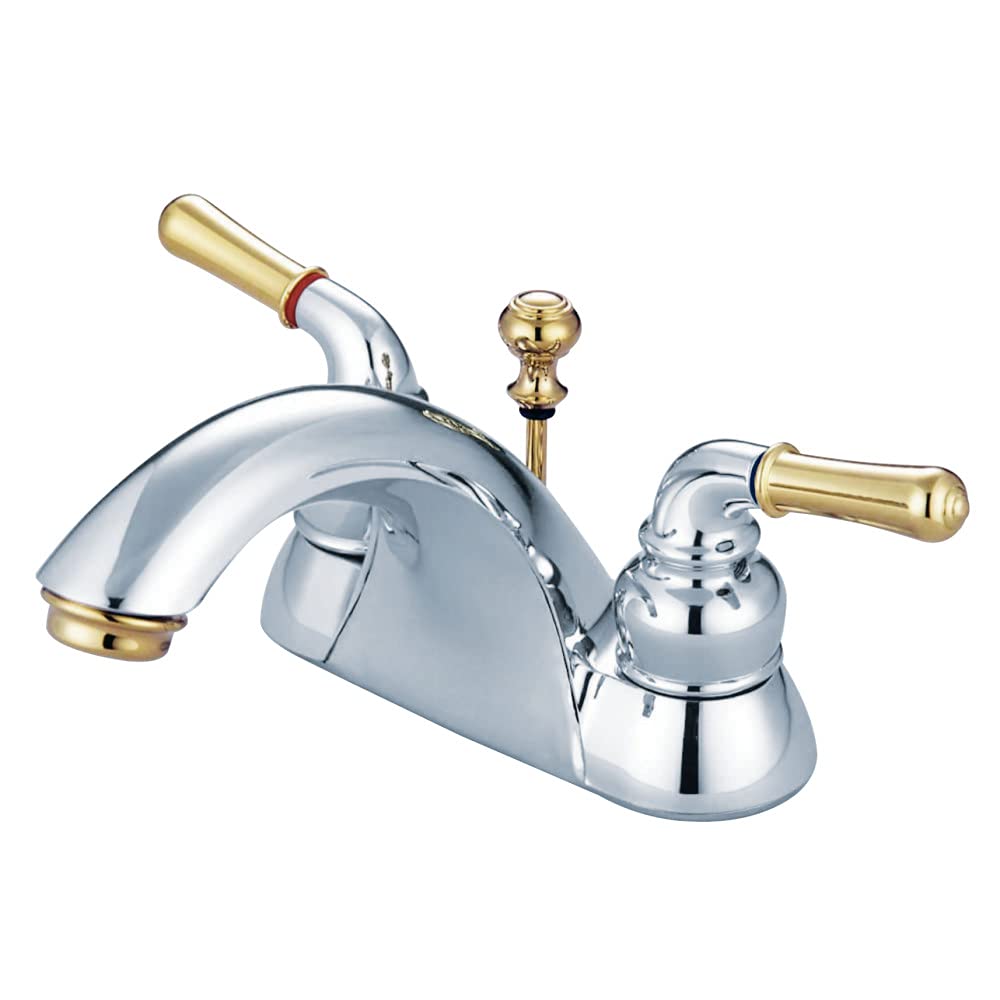 Kingston Brass KB2624B Naples 4-Inch Centerset Lavatory Faucet Brass Pop-Up Polished Chrome/Polished Brass